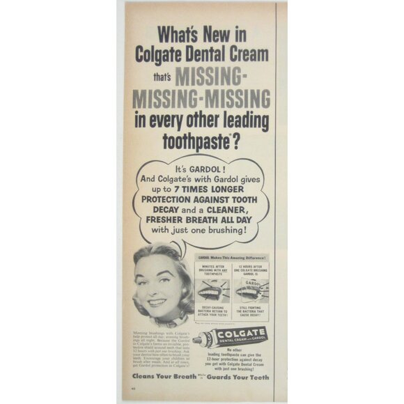 Colgate Dental Cream Ad With Gardol 1950s Vintage Toothpaste Advertising Print - Picture 2 of 2